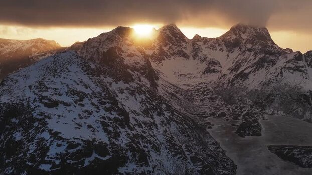 Aerial view of snow covered mountains Norway.