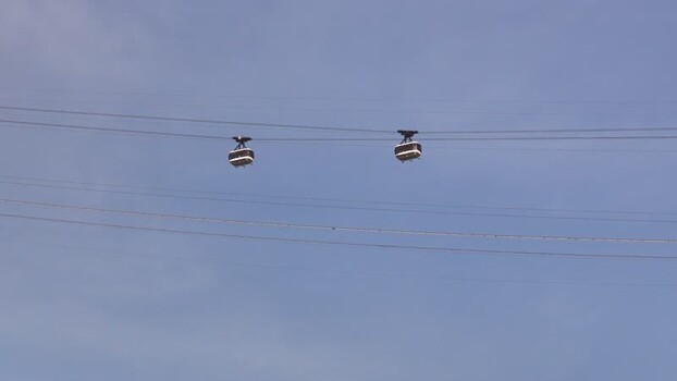 Aerial view of Sugarloaf Mountain cable cars Brazil.