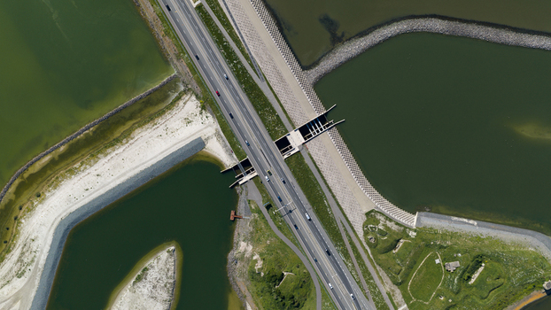 Aerial View of the Vismigratierivier at the Afsluitdijk Aerial View of the Vismigratierivier at the Afsluitdijk