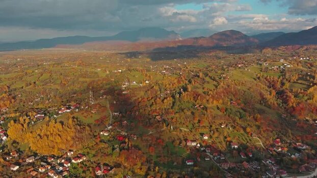 Aerial view of Transylvania autumn landscape Romania.