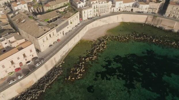 Aerial view of the Island of Ortigia and the coastline Italy. Aerial view of the Island of Ortigia and the coastline Italy.