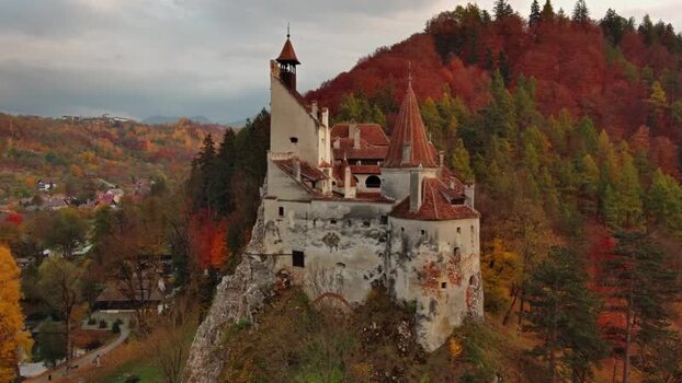 Aerial view of Bran Castle in autumn Romania. Aerial view of Bran Castle in autumn Romania.