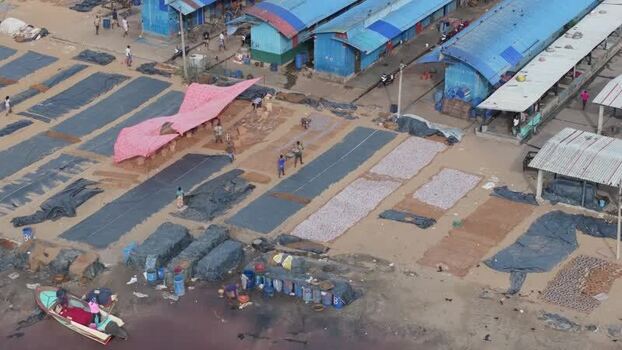 Aerial view of fish drying area in Colombo Sri Lanka.