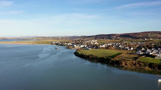 Aerial view of Dunfanaghy coastal village in Ireland.