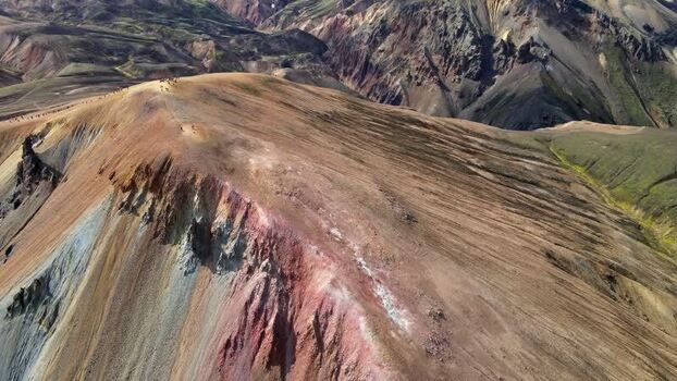 Aerial view of Landmannalaugur Rainbow mountains Iceland.