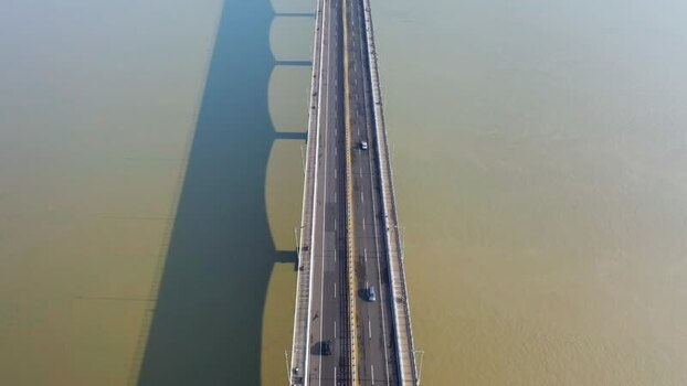 Aerial view of Suramadu Bridge in Indonesia.