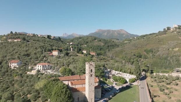 Aerial view of Chiesa di San Pantaleone in Pieve a Elici Italy. Aerial view of Chiesa di San Pantaleone in Pieve a Elici Italy.