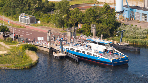 Velsen Noord Netherlands 20 June 2026 Aerial view of the Ferry Velsen Noord Electric Ferry emission free public transport. Velsen Noord Netherlands 20 June 2026 Aerial view of the Ferry Velsen Noord Electric Ferry emission free public transport.