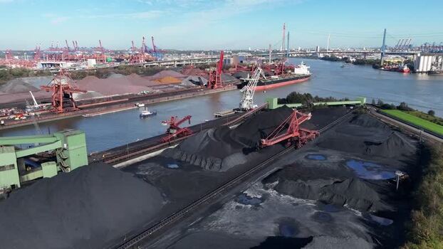 Aerial view of Hansaport terminal in Hamburg Germany. Aerial view of Hansaport terminal in Hamburg Germany.