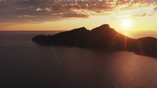 Aerial view of Sa Dragonera island at sunset Spain.