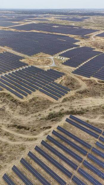 Aerial view of solar farm in Talavan Spain.