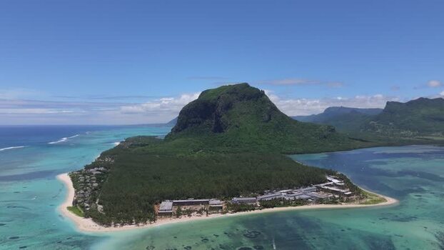 Aerial view of Le Morne Brabant peninsula in Mauritius.