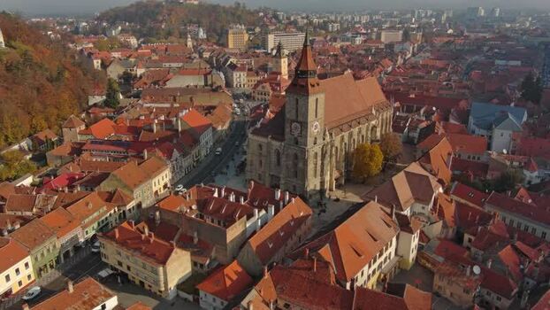 Aerial view of Black Church in historic old town Romania. Aerial view of Black Church in historic old town Romania.