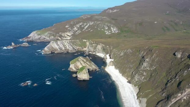 Aerial view of Glenlough Bay coastline in Ardara Ireland.
