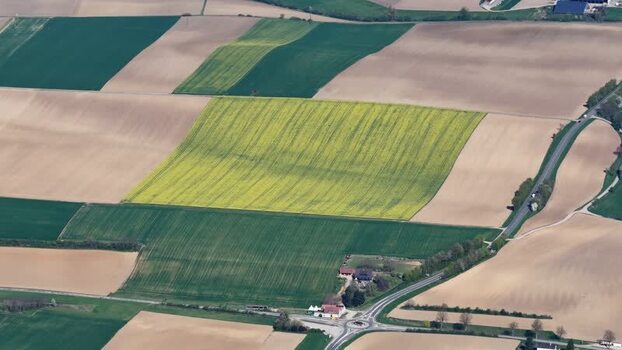 Aerial view of agricultural fields France.