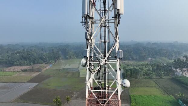 Aerial view of a telecommunications tower in Rajshahi Bangladesh.
