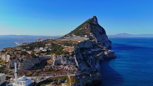 Aerial view of Europa Point and the Rock of Gibraltar Gibraltar.