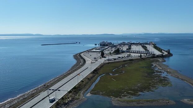 Aerial view of BC Ferries Tsawwassen Terminal in Delta Canada.