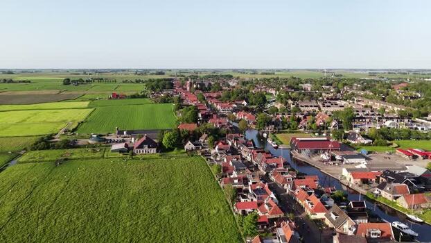 Aerial view of the historic town of Workum Netherlands.