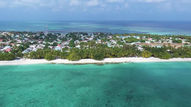 Aerial view of tropical island coastline Maldives. Aerial view of tropical island coastline Maldives.
