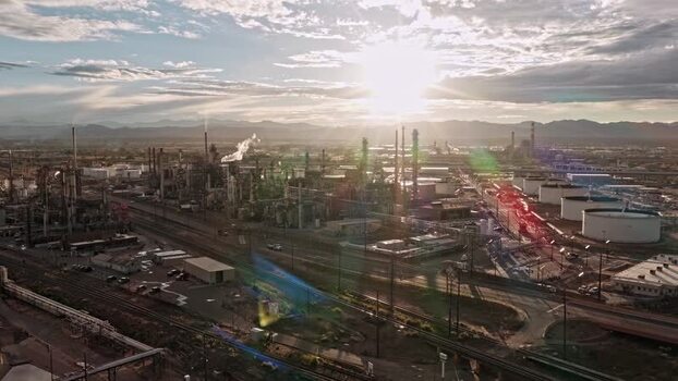 Aerial view of Suncor Energy refinery in Commerce City United States.