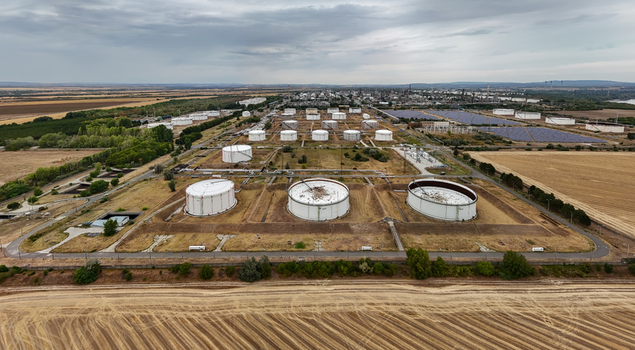 Aerial view of MOL Danube refinery and tank farm near Szazhalombatta Hungary Aerial view of MOL Danube refinery and tank farm near Szazhalombatta Hungary