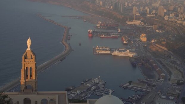 Aerial view of Santa Cruz Chapel and the port of Oran Algeria.