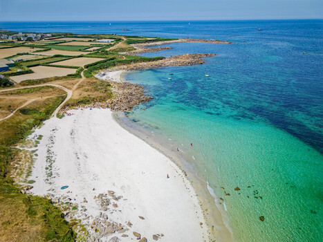 FRANCE. BRITTANY. FINISTERE 29 AERIAL VIEW OF LA GREVE BLANCHE BEACH ILE DE BATZ BATZ ISLAND
