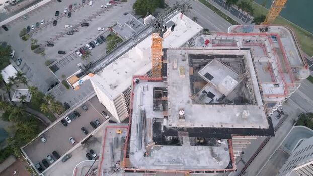 Aerial view of construction site in Miami Beach United States. Aerial view of construction site in Miami Beach United States.