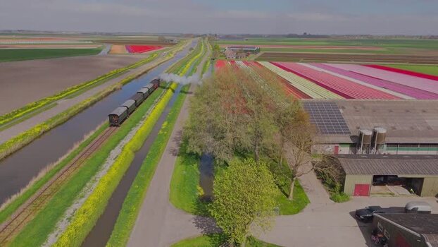 Aerial view of Museum Hoorn Medemblik steam train Netherlands.