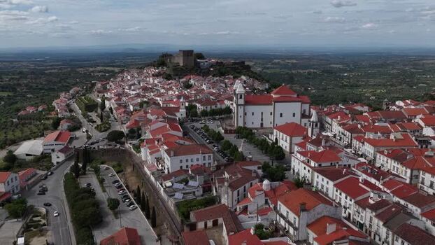 Aerial view of Castle of Castelo de Vide Portugal.