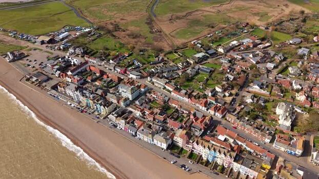 Aerial view of Aldeburgh waterfront United Kingdom.