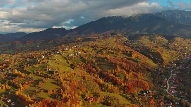 Aerial view of Transylvania landscape in autumn Romania.