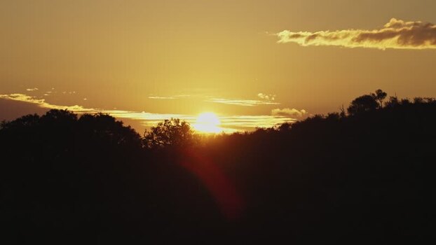 View of sunset over the savanna in Kruger National Park South Africa.