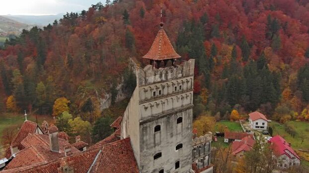 Aerial view of Bran Castle in autumn Romania. Aerial view of Bran Castle in autumn Romania.