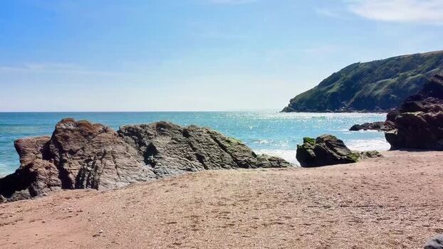 Aerial view of Lantic Bay in Polruan United Kingdom.