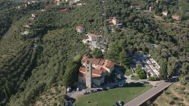 Aerial view of Chiesa di San Pantaleone in Pieve a Elici Italy. Aerial view of Chiesa di San Pantaleone in Pieve a Elici Italy.