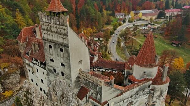 Aerial view of Bran Castle in autumn Romania. Aerial view of Bran Castle in autumn Romania.