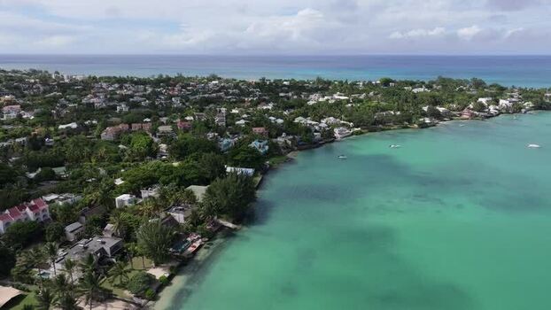 Aerial view of Grand Baie Public Beach in Mauritius.