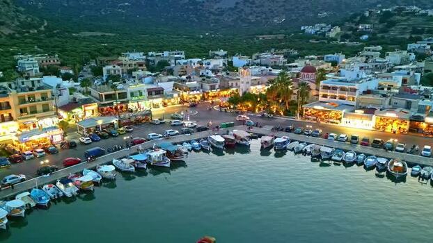 Aerial view of harbor in Crete Greece.