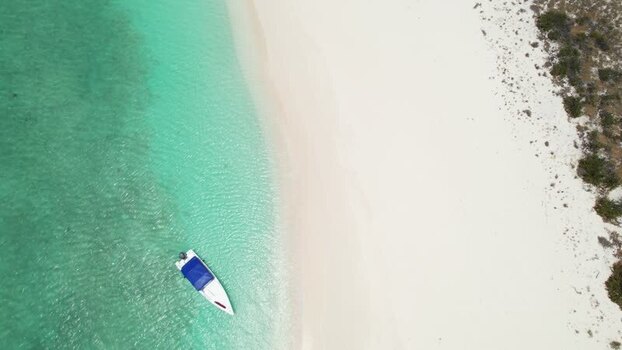 Aerial view of a boat in Los Roques archipelago Venezuela.