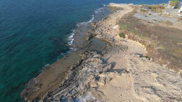 Aerial view of rocky coastline in Famagusta Northern Cyprus.