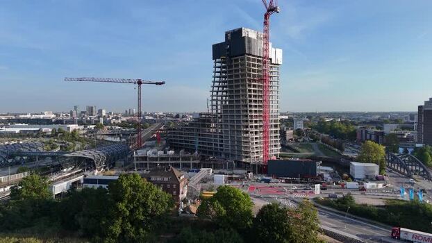 Aerial view of Elbtower construction site in Hamburg Germany.