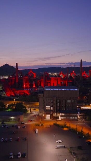 Aerial view of Volklingen Ironworks at dusk Germany. Aerial view of Volklingen Ironworks at dusk Germany.