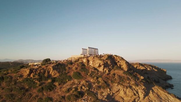 Aerial view of the Temple of Poseidon at Sounion Greece.