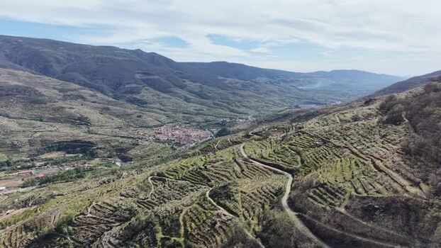 Aerial view of Cabezuela del Valle in the mountains Spain.