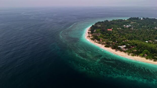 Aerial view of the tropical coastline of Bali Indonesia.