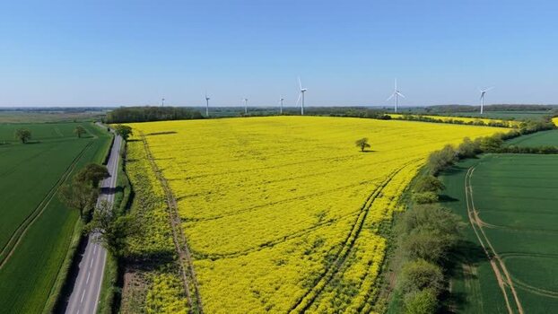 Aerial view of New Albion Wind Farm and fields United Kingdom. Aerial view of New Albion Wind Farm and fields United Kingdom.