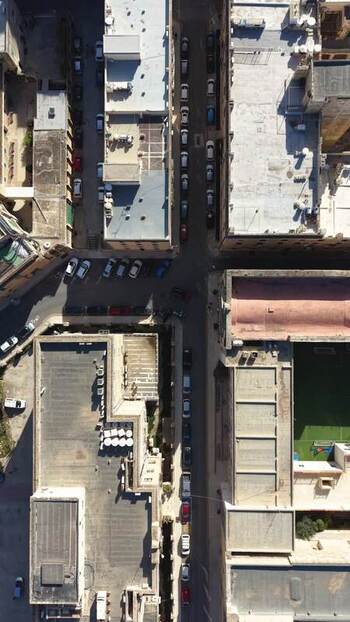 Aerial view of narrow streets and limestone buildings Malta.