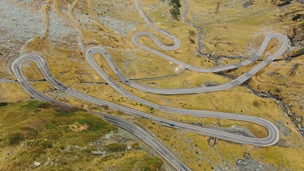 Aerial view of Transfagarasan mountain road in Romania. Aerial view of Transfagarasan mountain road in Romania.